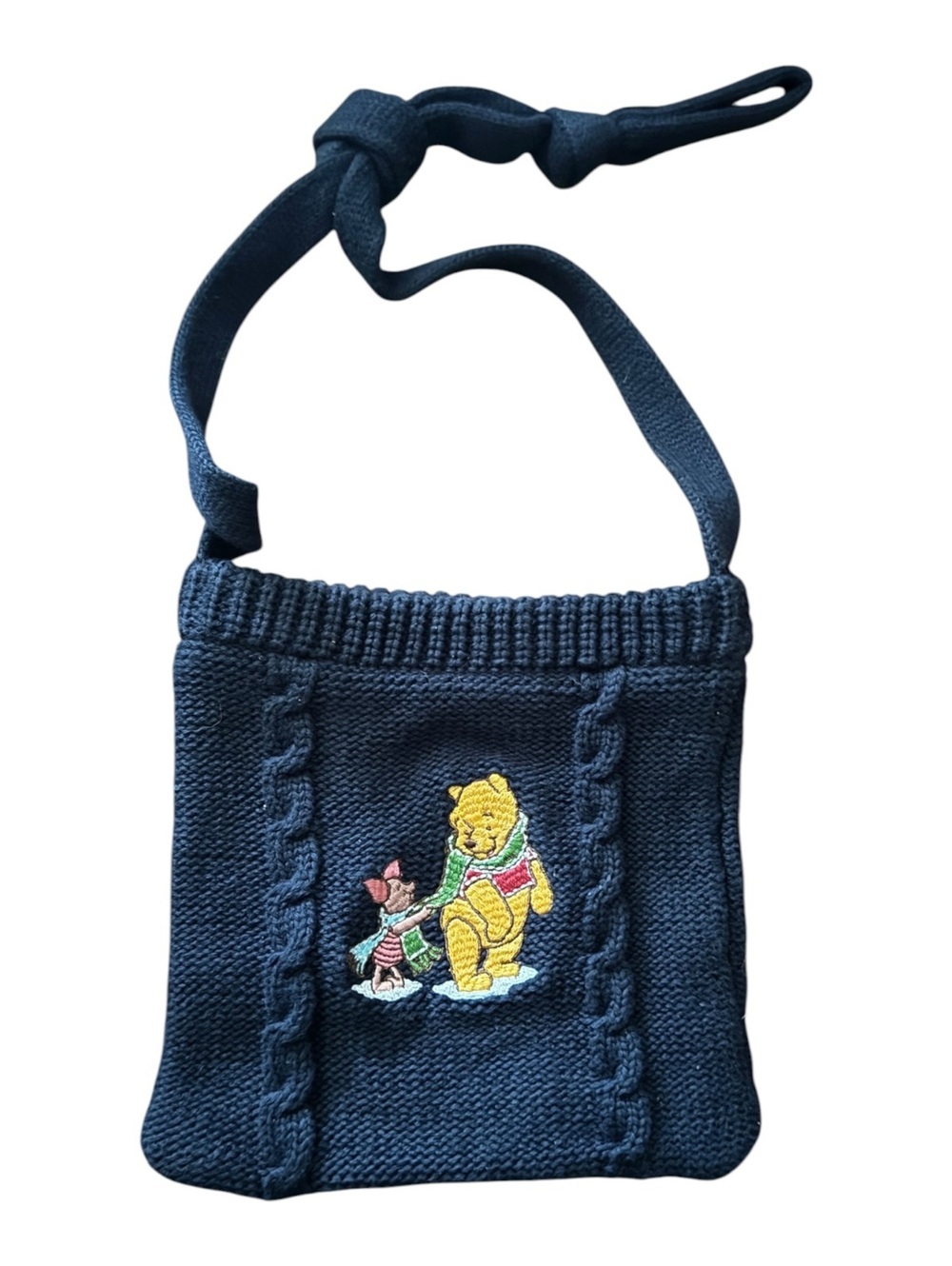 Disney Store Winnie the Pooh & Piglet Navy Blue Knit Crossbody Bag